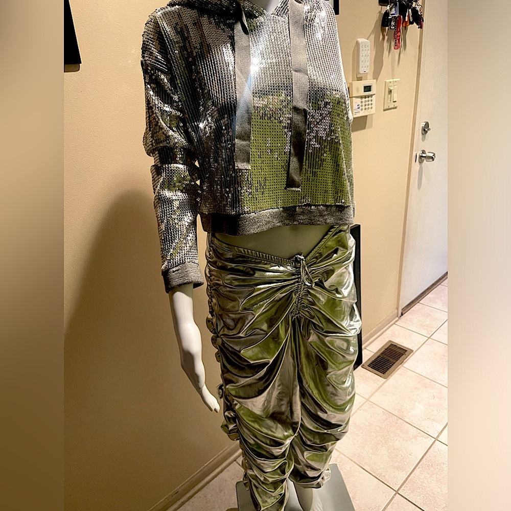 Metallic Silver Ruched pants -